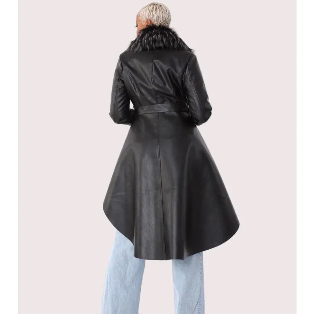 Black Faux Leather Jacket with Fur Collar - Picture 2 of 2